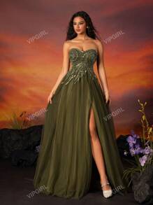 VIPGIRL Robe du soir de luxe Top de gamme brodée à la main avec des perles, une exclusivité élégante. Robe de soirée de mariage pour invités, pour la remise des diplômes, le dîner