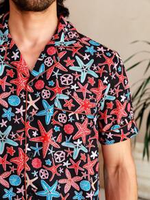 Manfinity ChillVibe Men Allover Print Casual Short Sleeve Shirt & Short PJ Set / Pajama Set - Multicolor - View 7