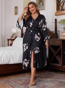 Bata estampada con decoración de encaje para mujer de talla grande, ideal para vacaciones