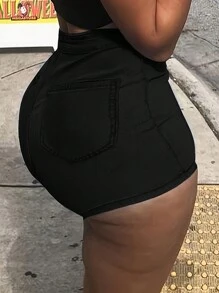 Ladies' Simple And Versatile Skinny Denim Shorts That Accentuate Your Figure - Black - View 2