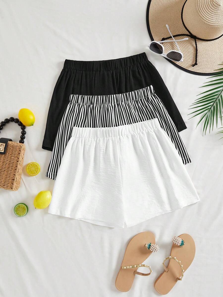 SHEIN VCAY 3pcs Woven High-Waist Loose Fit Women's Shorts - Multicolor - View 1