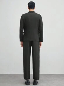 Manfinity VCAY Men's 2pcs Woven Business Casual Suit, Long Coat And Straight Pants Set, Suitable For Spring And Autumn - Black - View 10