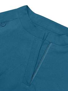 cimmuovere Solid Color Half-Zipper Short Sleeve Top With Pockets And Long Pants Scrubs  Uniform Set - Teal Blue - View 5