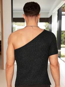 Manfinity Fever City 男士骄傲夏季时尚不对称领短袖针织上衣配闪光 - 銀色 - 查看 2