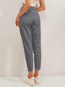 Cloudara Fold Pleated Detail Cropped Carrot Pants - Dark Grey - View 2