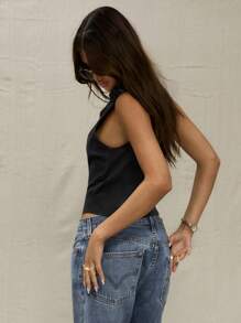 MUSERA 黑色单肩编织上衣，休闲夏季款 - 黑色 - 查看 2