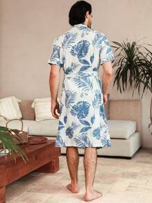 Manfinity Underwear&Sleepwear Basics Men's Random Print Simple Daily Short Sleeve Shorts, Loungewear - Baby Blue - View 2