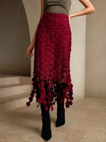 Anewsta Laser Cut Multi Circle Double Layered Skirt Burgundy Maxi Women Outfit - Burgundy - View 4