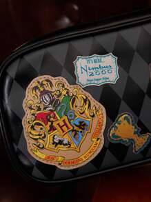 HARRY POTTER X SHEIN Badge And Rhombus Pattern Black Shoulder Bag, Express, Gifts,Valentine's Day, Back To School