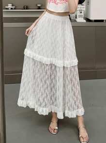 DAZY Váy chữ A họa tiết hoa ren định hình eo cho nữ, thường ngày ngày lễ, bèo nhún - trắng - Xem 8