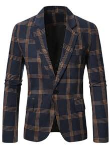 Calvornis Men's Plus Size Casual Plaid Blazer Coat, Spring & Autumn - Multicolor - View 5