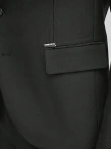 Manfinity VCAY Men's 2pcs Woven Business Casual Suit, Long Coat And Straight Pants Set, Suitable For Spring And Autumn - Black - View 5