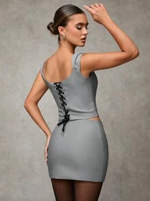 SHEIN BAE Old Money Style Grey Two-Piece Set, Office Siren Style, Business Women Clothes, Matching Outfits - Grey - View 1