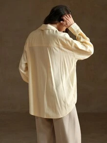 Anewsta Oversized Striped Rhinestone Decorated Loose Shirt For Urban Commute - Yellow - View 2