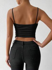 VaVaBold Blusa de tirantes de moda y sensual con pliegues y espalda descubierta cruzada para mujer