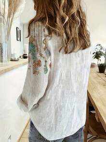 女装2025春秋季新款欧美风印花休闲长袖衬衫