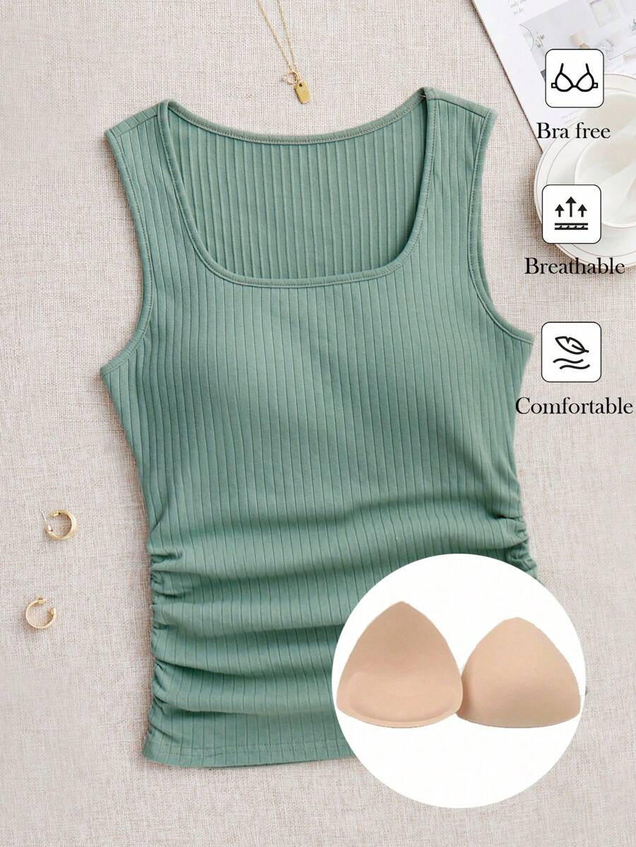 SHEIN LUNE Casual And Simple Ladies' Padded Camisole Tank Top, Perfect For Summer - Green - View 1