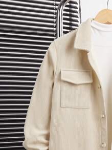 SHEIN Camisa de pana informal para adolescentes varones con cuello vuelto, bolsillos y solapa, forro térmico grueso, en beige y chaqueta para otoño/invierno, cálida, con estilo, adecuada para la universidad, el hogar, el uso diario y deportes, versátil y sencilla - Albaricoque - Ver 6