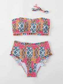 Swim Vcay Women's Summer Beach Ditsy Floral Frill Bandeau Bikini Set - Multicolor - View 3