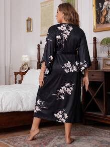 Bata estampada con decoración de encaje para mujer de talla grande, ideal para vacaciones