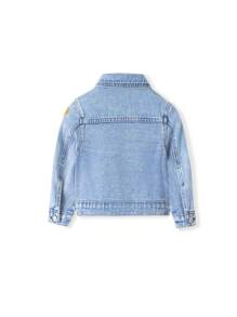 Baby Girls' New Casual Fashionable Smiling Face Embroidered Washed Denim Jacket - Medium Wash - View 2