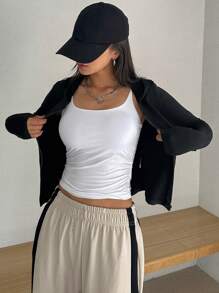 DAZY 女士修身连帽开衫 T 恤女式夹克，秋季女装 - 黑色 - 查看 8