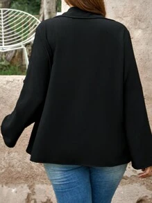 EMERY ROSE Plus-Size Fall Women Clothes Black Cargo Style Style Teacher Shirts With Pockets And Zipper For Autumn & Winter Tops With Sleeves Business Casual Woman Work Blouse Business Blouse - Black - View 2