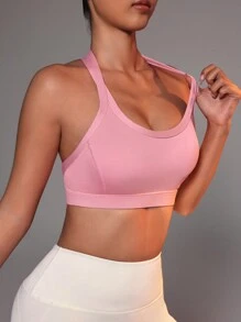 Easithlete Back Cross Yoga Basic Sports Bra - Pink - View 3