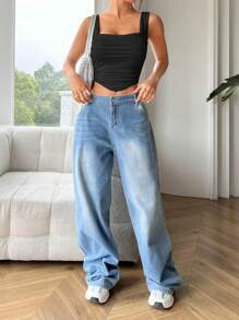 SHEIN EZwear 夏季實心褶皺束線背心上衣