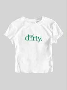 INAWLY 女士简约印花圆领短袖夏季 T 恤图案 T 恤女式上衣 - 白色 - 查看 3