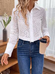 SHEIN LUNE Ladies' Solid Color Simple Long Sleeve Daily Blouse