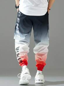 Claim Dot Pantalones diarios para hombres con bloqueo de color y gráfico de letra simple, otoño - Multicolor - Ver 2