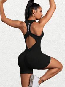 SHEIN Velisys Enterizo deportivo ajustado con cuello cuadrado y espalda hueca - Multicolor - Ver 2