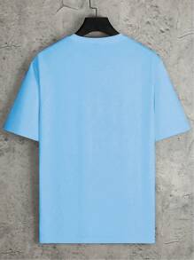 Claim Dot Men's Summer Print Round Neck Short Sleeve Casual T-Shirt Summer Streetwear T-Shirt Men Drop Shoulder Tee,Streetwear,Boyfriend Gifts, Back To School,Graphic Tees,Back To School - Baby Blue - View 2