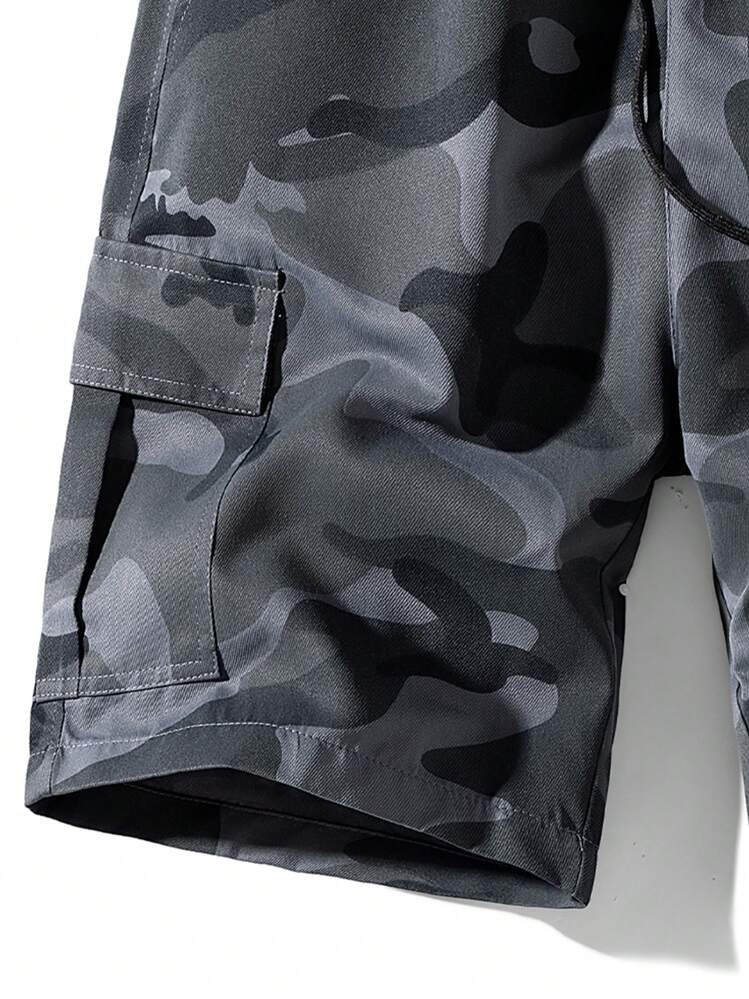 Nuevos shorts de carga de camuflaje de verano para hombre, shorts casuales y holgados hasta la rodilla - Gris Oscuro - Añade 4