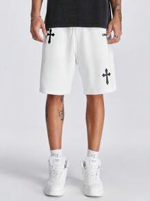 Manfinity RebelGame Pantaloncini da uomo larghi in maglia con stampa incrociata, perfetti per l'estate