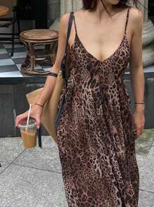 INAWLY Vestido de tirantes con estampado de leopardo de moda de verano para mujer