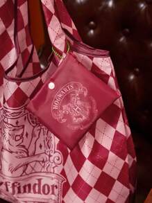 HARRY POTTER X SHEIN 1 chiếc túi mua sắm gấp gọn kiểu học thuật và họa tiết hình thoi làm từ chất liệu RPET, quà tặng, đồ dùng học tập. - Màu Đỏ Sâu - Xem 3