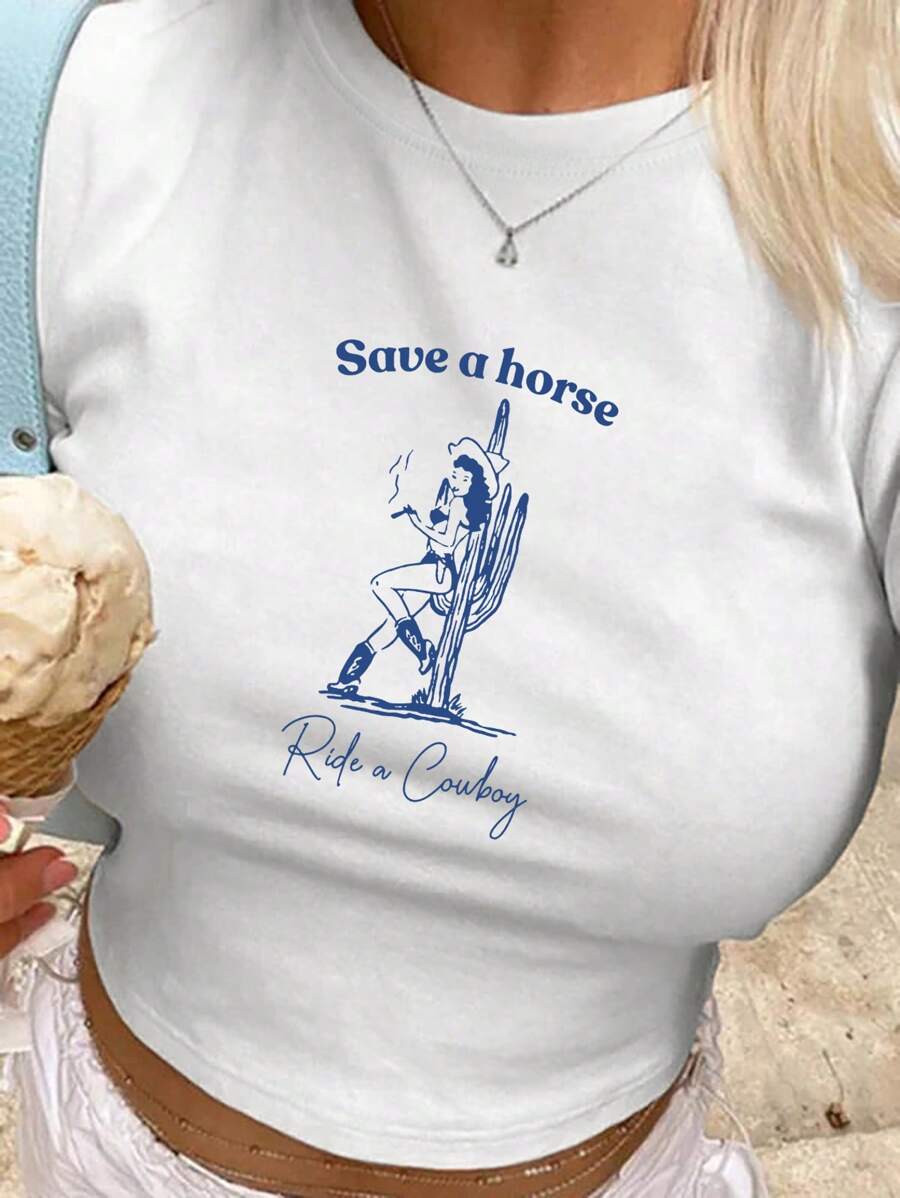 INAWLY Women's Simple Printed Crew Neck Short Sleeve T-Shirt Graphic Tees Women Tops - White - View 1