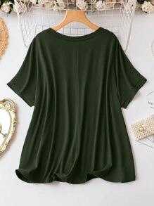 EMERY ROSE Plus Size Women's Solid Color Simple Daily Short Sleeve T-Shirt