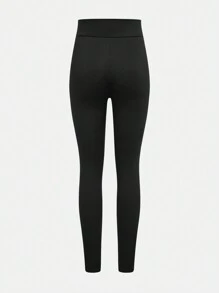 SHEIN Explorewe Medias sin pie de cintura cruzada en unicolor para adolescente - Negro - Ver 2