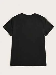 SHEIN LUNE Áo thun cổ tròn mùa hè dành cho nữ có họa tiết hoàng hôn & bãi biển, trang phục đi biển - màu đen - Xem 2