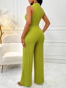 SOLERSUN Enterizo de pierna ancha para mujer con cintura hueca y detalles de pliegues - Verde - Ver 2