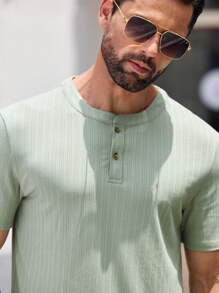 GENTILAND Polo à col rond tricoté pour homme à manches courtes décontracté, adapté pour l'été - Vert - Voir 5
