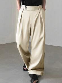 Manfinity Hypemode Pantalones de pierna ancha y plisados para hombre con ajuste holgado de unicolor