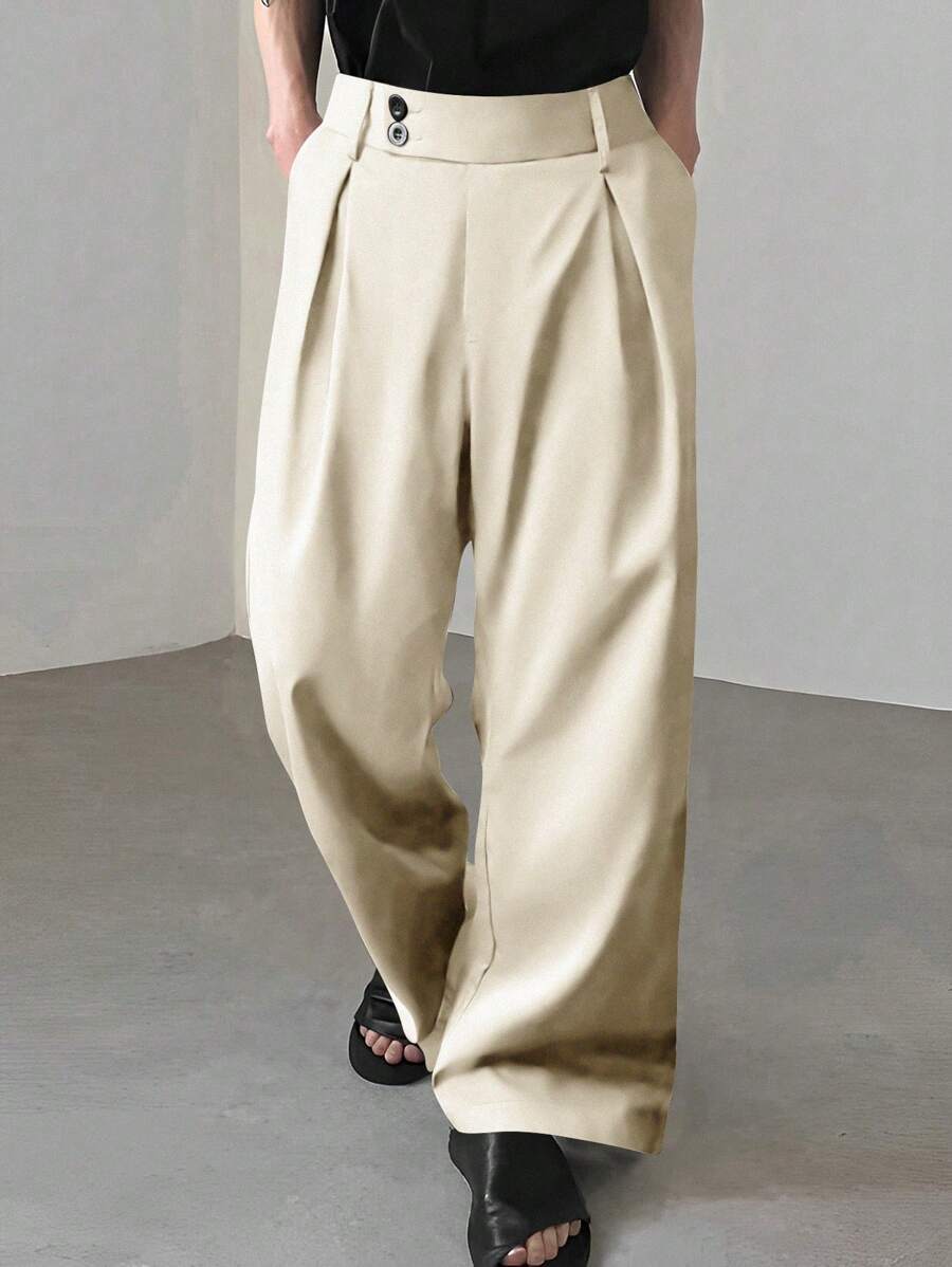 Manfinity Hypemode Pantalones de pierna ancha y plisados para hombre con ajuste holgado de unicolor