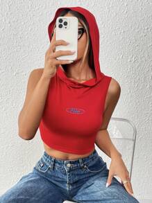 SHEIN Unity Áo ba lỗ có mũ trùm đầu thường ngày mùa hè dành cho nữ có in chữ - Đỏ - Xem 6
