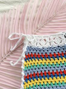 Soleia Women's Rainbow Striped Elastic Waist Short Knit Sweater Skirt, Suitable For Vacation, Summer, Graduation, Easter, Wedding, Party, Lunch, Casual Beach Outfit - Multicolor - View 4