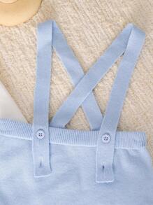 Baby Girl Simple Ruffle Trim Sweater Vest & Criss Cross Knit Shorts - Blue and White - View 8