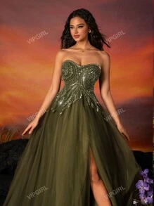 VIPGIRL Robe du soir de luxe Top de gamme brodée à la main avec des perles, une exclusivité élégante. Robe de soirée de mariage pour invités, pour la remise des diplômes, le dîner